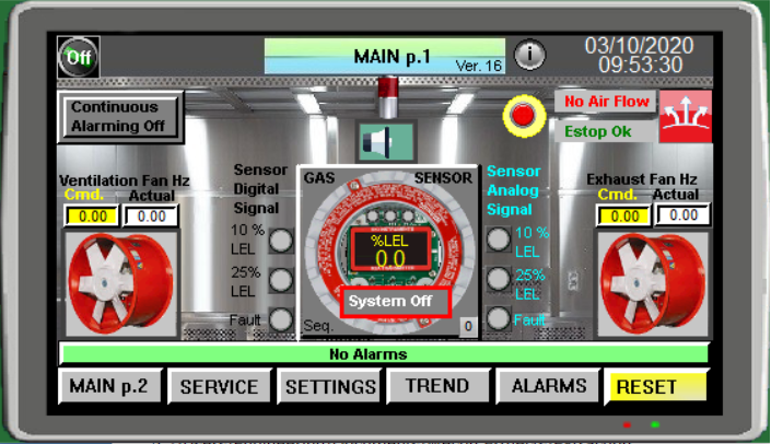 Extraction Booth Controller Screen Descriptions